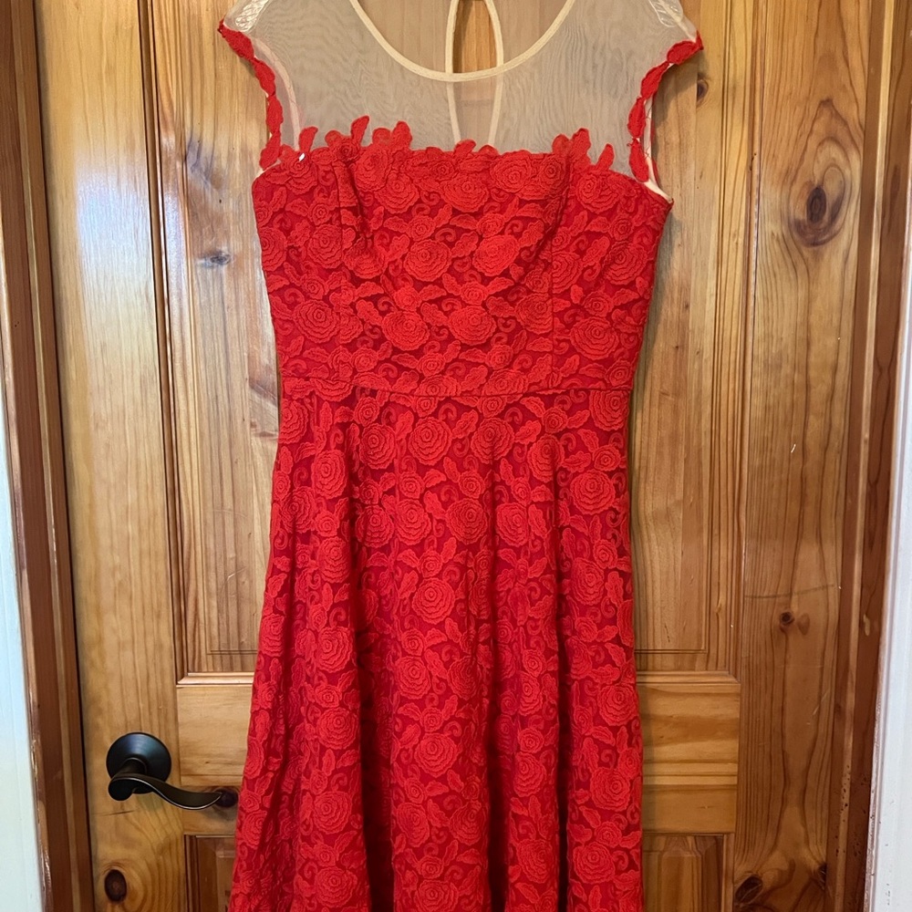 Anthropologie Red Fit and Flare Strapless Mini Dress
